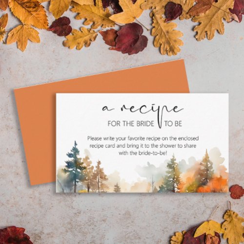 Rustic Woodland Autumn Recipe for the bride Enclosure Card