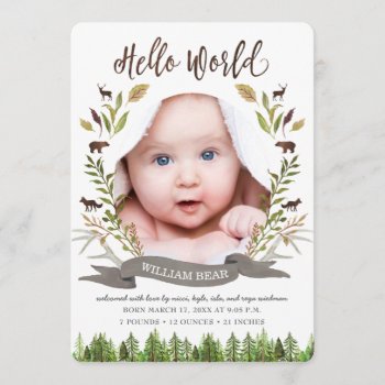 Rustic Woodland Baby Boy Birth Announcement Cards by joyonpaper at Zazzle