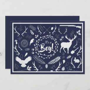 Rustic Woodland Baby Boy Shower (Navy Blue) Invitation