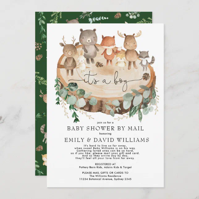 Rustic Woodland Baby Shower By Mail Forest Animals Invitation 