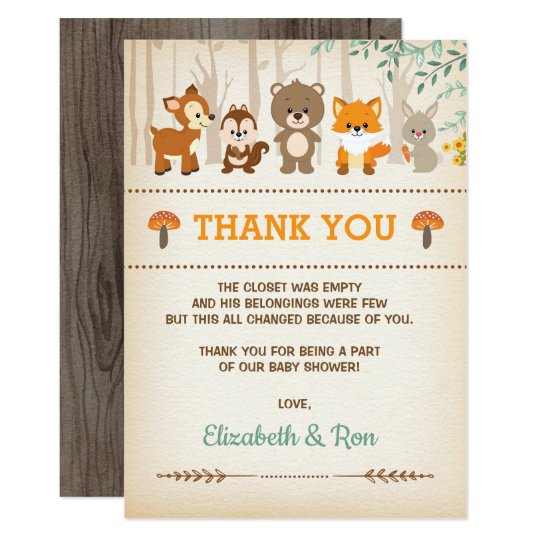 Rustic Woodland Baby Shower Forest Thank You Card | Zazzle.com