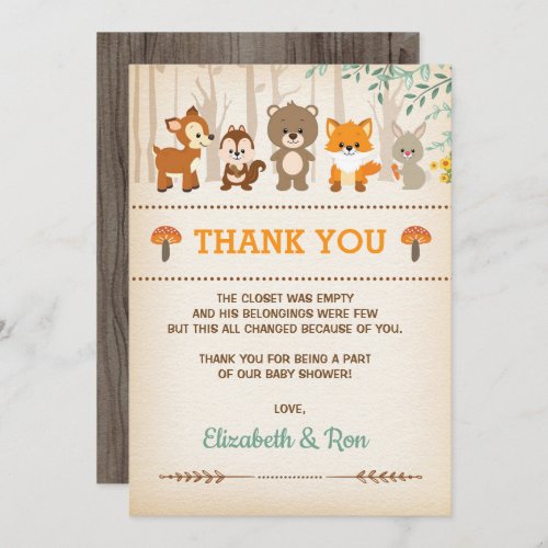 Rustic Woodland Baby Shower Forest Thank You Card