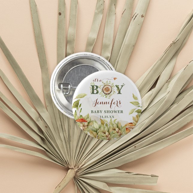Rustic Woodland Baby Shower Mushrooms Button (Creator Uploaded)