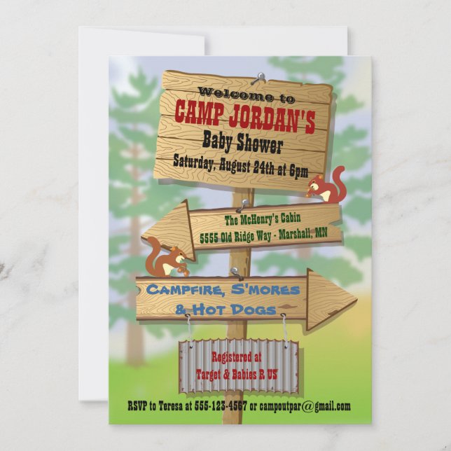 Rustic Woodland Baby Shower Party Invitations (Front)