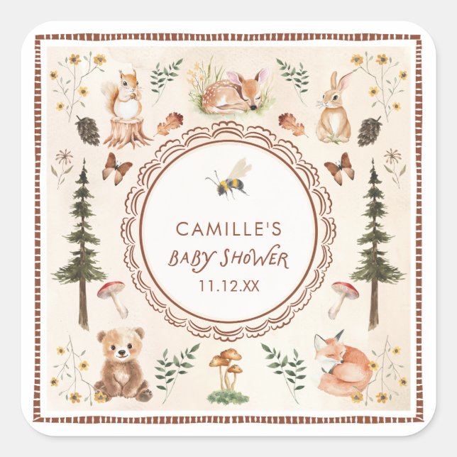 Rustic Woodland Baby Shower Square Sticker (Front)