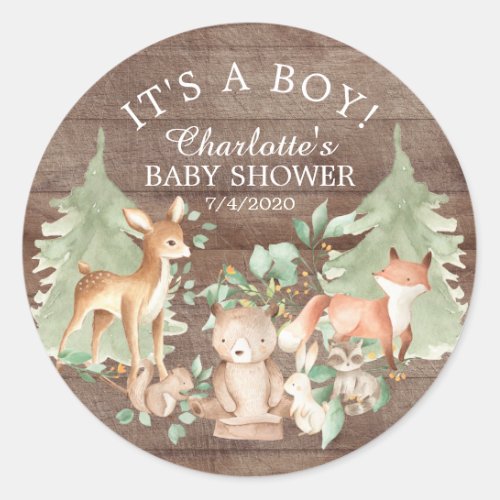 Rustic Woodland Baby Shower Thank You Favor Classic Round Sticker