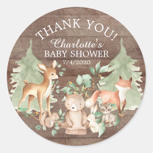 Rustic Woodland Baby Shower Thank You Favor Classic Round Sticker