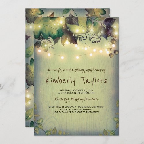 Rustic Woodland Barn String Lights Birthday Party Invitation