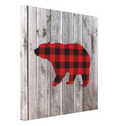 rustic woodland barn wood red buffalo plaid bear canvas print