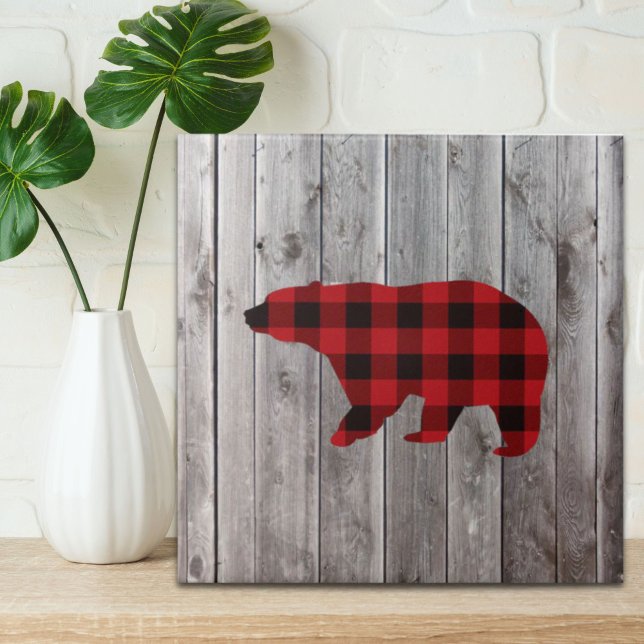 rustic woodland barn wood red buffalo plaid bear ceramic tile (rustic woodland barn wood red buffalo plaid bear ceramic tile)