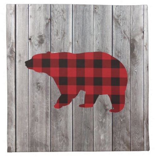 rustic woodland barn wood red buffalo plaid bear cloth napkin