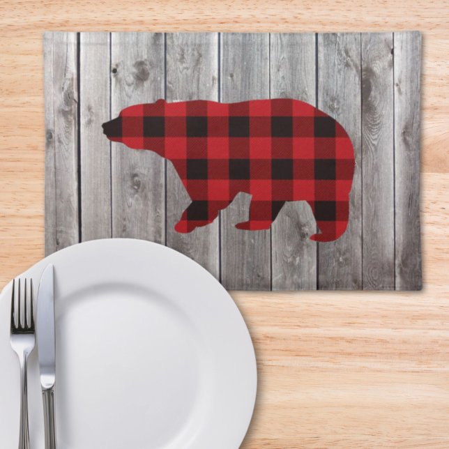 rustic woodland barn wood red buffalo plaid bear cloth placemat (rustic woodland barn wood red buffalo plaid bear cloth placemat)