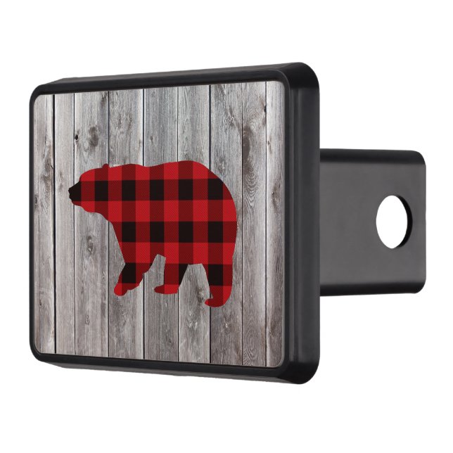 rustic woodland barn wood red buffalo plaid bear hitch cover (Left)