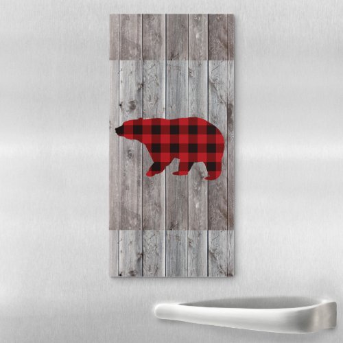 rustic woodland barn wood red buffalo plaid bear magnetic notepad