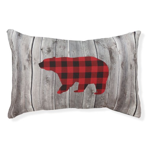 rustic woodland barn wood red buffalo plaid bear pet bed