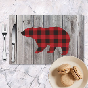 rustic woodland barn wood red buffalo plaid bear placemat