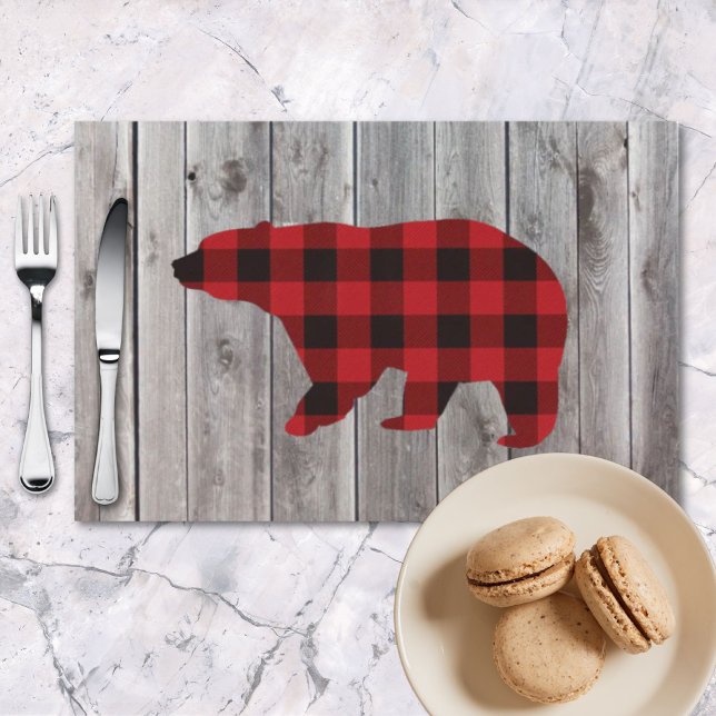 rustic woodland barn wood red buffalo plaid bear placemat (rustic woodland barn wood red buffalo plaid bear placemat)