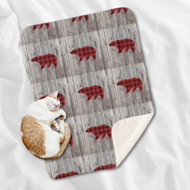 rustic woodland barn wood red buffalo plaid bear sherpa blanket (rustic woodland barn wood red buffalo plaid bear sherpa blanket)