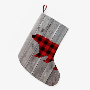 rustic woodland barn wood red buffalo plaid bear small christmas stocking