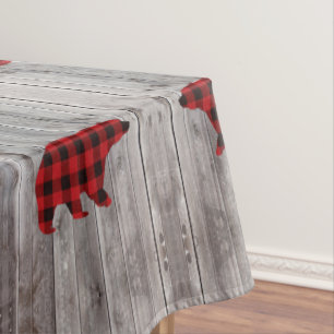 rustic woodland barn wood red buffalo plaid bear tablecloth