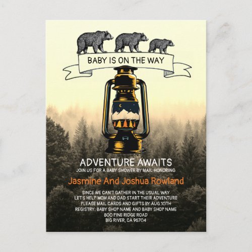 Rustic Woodland Bear Adventure Baby Shower By Mail Postcard