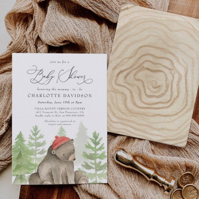 Rustic Woodland Bear Boy Baby Shower Invitation (Creator Uploaded)