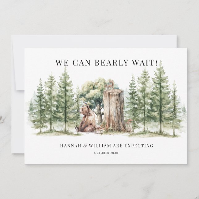 Rustic Woodland Bear Cub Forest  Announcement (Front)