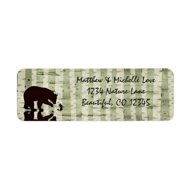 Rustic Woodland Bear Fishing, Birch Trees Address Label (Front)