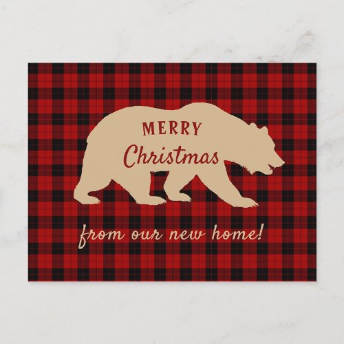 Rustic Woodland Bear New Address  Christmas Holiday Postcard