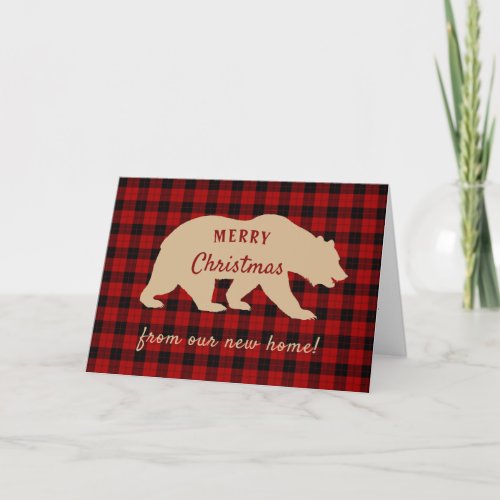Rustic Woodland Bear New Address Christmas Photo Holiday Card