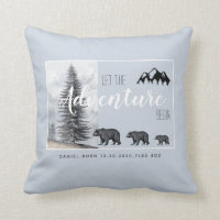 Rustic Woodland Bear Nursery Birth Stats Throw Pillow