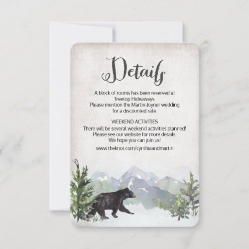 Rustic Woodland Bear Wedding Details Card