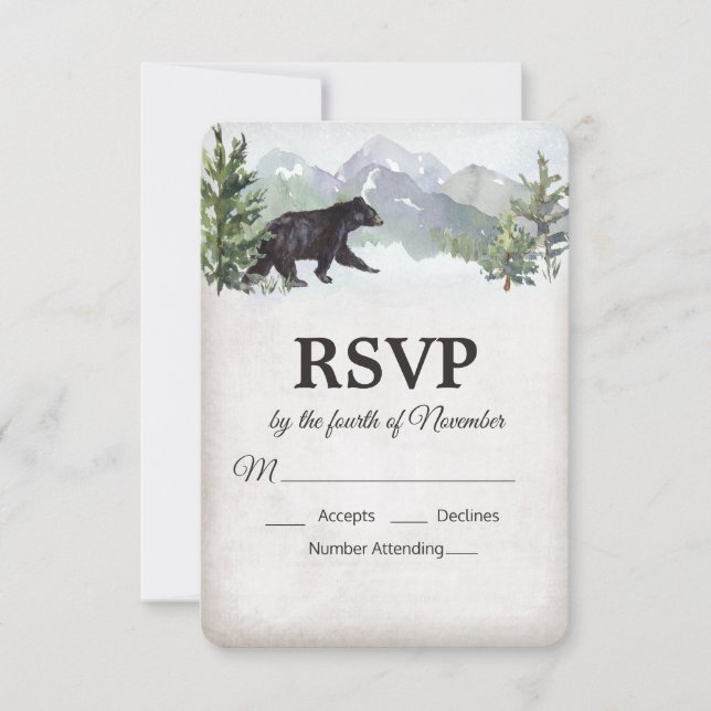 Rustic Woodland Bear Wedding RSVP Card (Front)