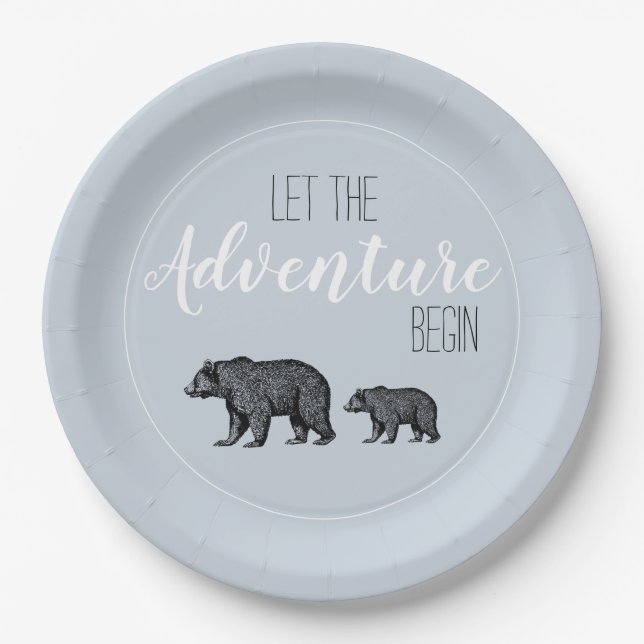 Rustic Woodland Bears Adventure Baby Shower Paper Plates (Front)