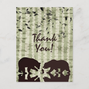 Rustic Woodland Bears and Birch Trees Thank You Postcard