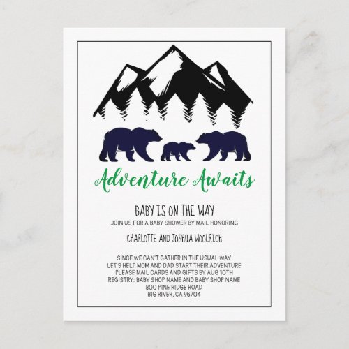 Rustic Woodland Bears Baby Shower By Mail Postcard