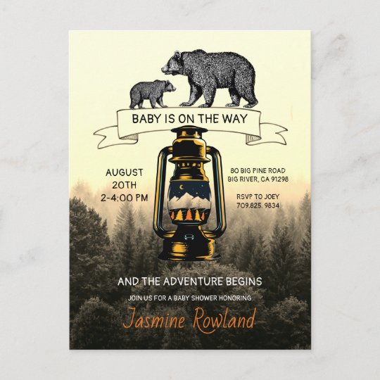 Rustic Woodland Bears Baby Shower Invitation Postcard