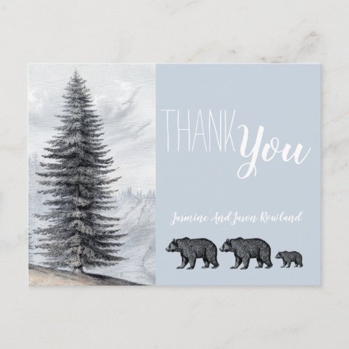 Rustic Woodland Bears Baby Shower Thank You Postcard