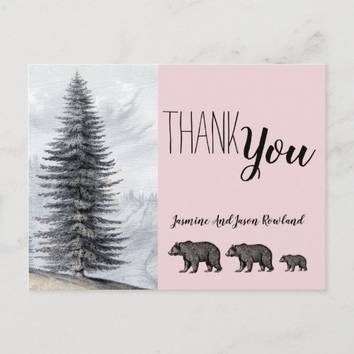 Rustic Woodland Bears Baby Shower Thank You Postcard