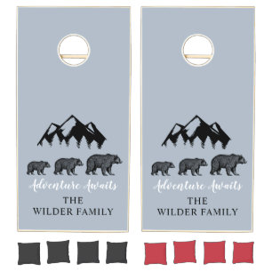 Rustic Woodland Bears Family Name Cornhole Set