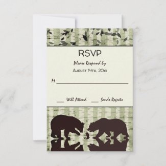 Rustic Woodland Bears Fishing, Birch Trees Wedding RSVP Card