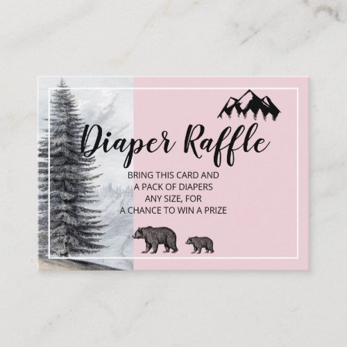 Rustic Woodland Bears Pink Diaper Raffle Enclosure Card