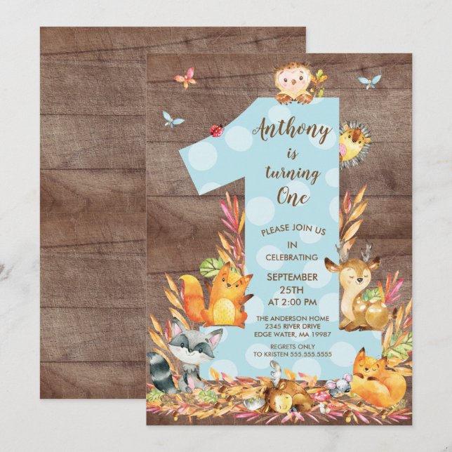 Rustic Woodland Big One Boys Birthday Invitation (Front/Back)