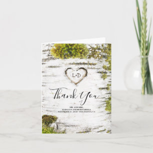 Rustic Woodland Birch Heart Wedding Thank You Card