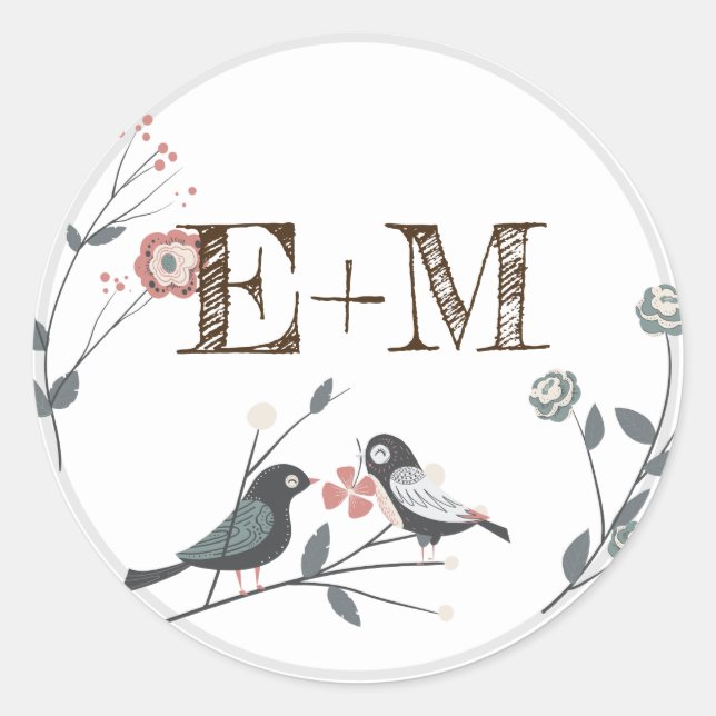 Rustic Woodland Birds Monogrammed Favor Stickers (Front)