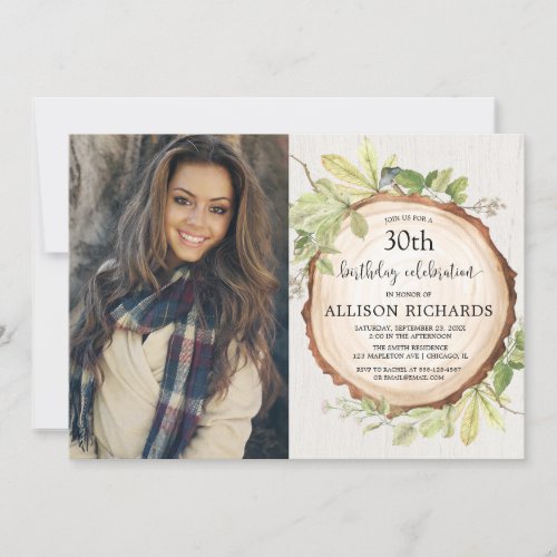 Rustic woodland birthday party adult any age photo invitation