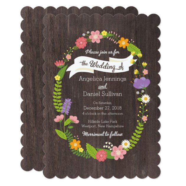 Rustic Woodland Bohemian Floral Wreath Wedding Invitation