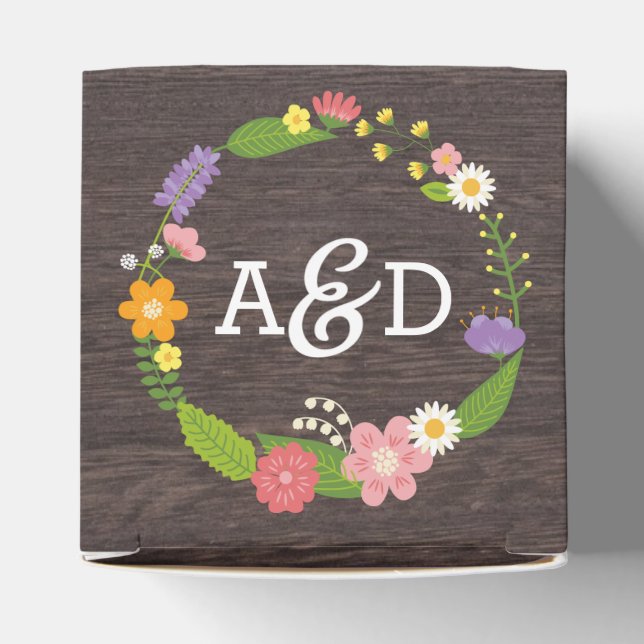 Rustic Woodland Bohemian Floral Wreath Wedding Favor Boxes (Top)