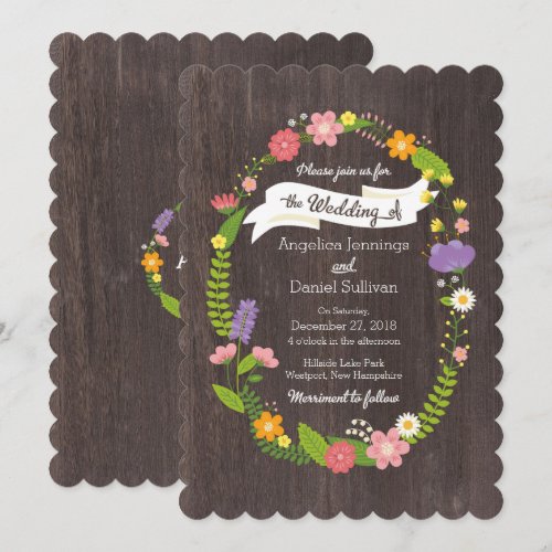 Rustic Whimsical Woodland Floral Wreath Wedding Cards