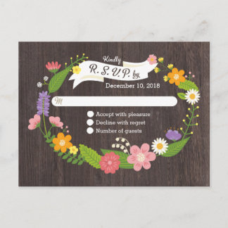 Rustic Woodland Bohemian Floral Wreath Wedding Invitation Postcard